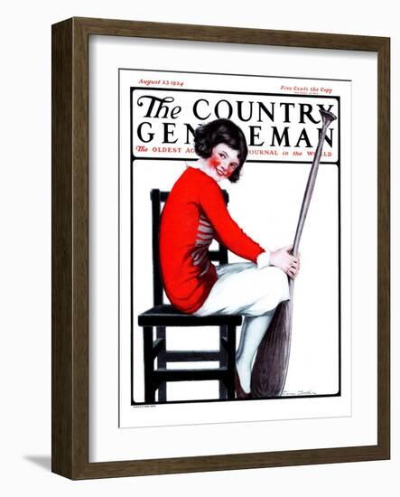 "Girl with Oar in Chair," Country Gentleman Cover, August 23, 1924-E. Troth-Framed Giclee Print
