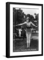 Girl with Oar - Pewaukee Lake, Wisconsin - Vintage-Lantern Press-Framed Art Print