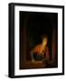 Girl with Oil Lamp at a Window-Gerard Dou-Framed Art Print