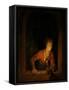 Girl with Oil Lamp at a Window-Gerard Dou-Framed Stretched Canvas