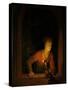 Girl with Oil Lamp at a Window-Gerard Dou-Stretched Canvas