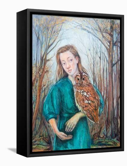 Girl with Owl, 2012-Silvia Pastore-Framed Stretched Canvas