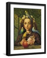 Girl with Parakeets-Dan Craig-Framed Premium Giclee Print