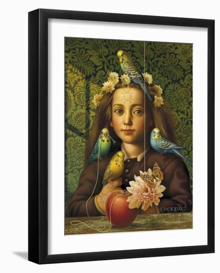 Girl with Parakeets-Dan Craig-Framed Premium Giclee Print