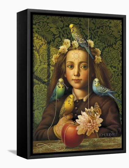 Girl with Parakeets-Dan Craig-Framed Stretched Canvas