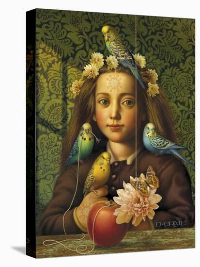 Girl with Parakeets-Dan Craig-Stretched Canvas
