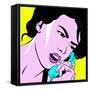 Girl with Phone Pop Art-NatalieBurrows-Framed Stretched Canvas