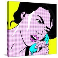 Girl with Phone Pop Art-NatalieBurrows-Stretched Canvas