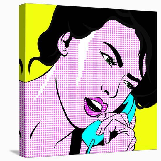 Girl with Phone Pop Art-NatalieBurrows-Stretched Canvas