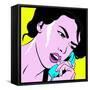Girl with Phone Pop Art-NatalieBurrows-Framed Stretched Canvas