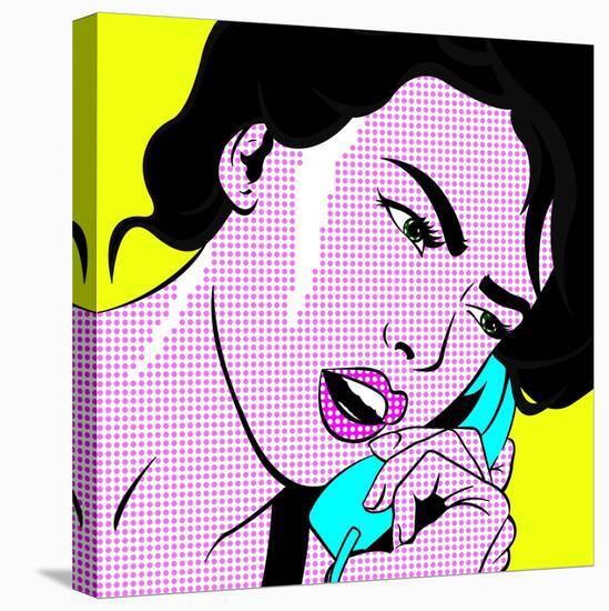 Girl with Phone Pop Art-NatalieBurrows-Stretched Canvas