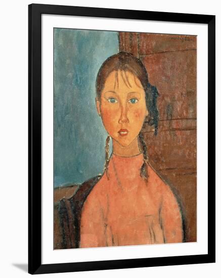 Girl with Pigtails, 1918-Amedeo Modigliani-Framed Giclee Print