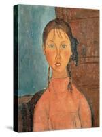 Girl with Pigtails, 1918-Amedeo Modigliani-Stretched Canvas