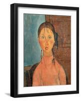 Girl with Pigtails, 1918-Amedeo Modigliani-Framed Giclee Print