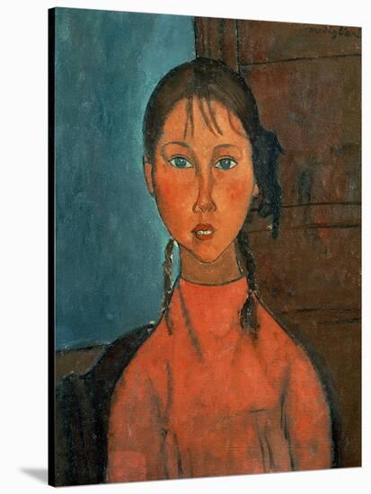 Girl with Pigtails, circa 1918-Amedeo Modigliani-Stretched Canvas