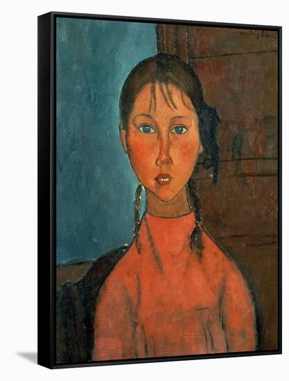 Girl with Pigtails, circa 1918-Amedeo Modigliani-Framed Stretched Canvas