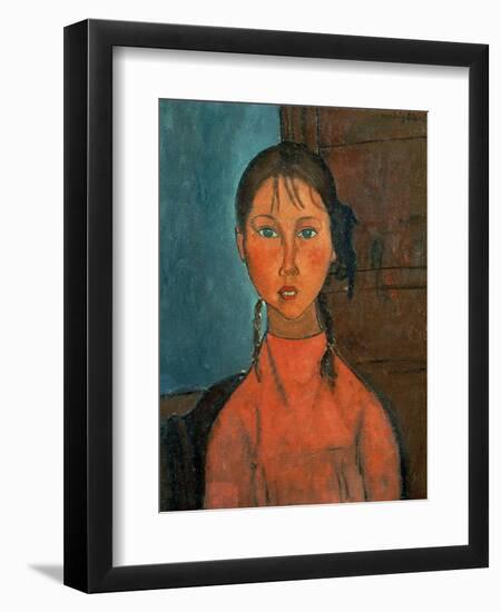 Girl with Pigtails, circa 1918-Amedeo Modigliani-Framed Giclee Print