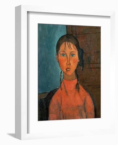 Girl with Pigtails, circa 1918-Amedeo Modigliani-Framed Giclee Print