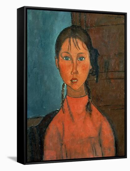 Girl with Pigtails, circa 1918-Amedeo Modigliani-Framed Stretched Canvas