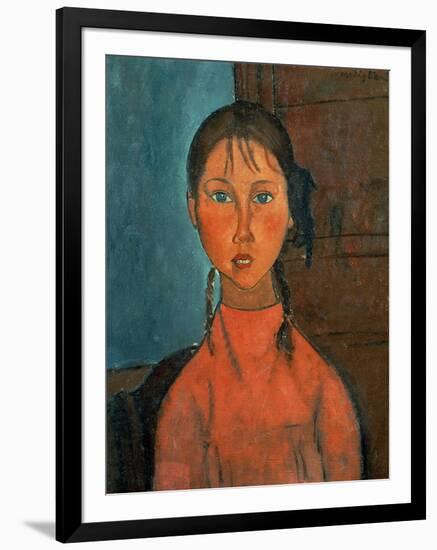 Girl with Pigtails, circa 1918-Amedeo Modigliani-Framed Giclee Print