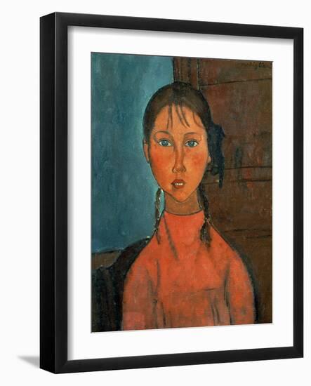 Girl with Pigtails, circa 1918-Amedeo Modigliani-Framed Giclee Print