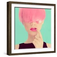 Girl with Pink Hair. Fashionable Trend-Evgeniya Porechenskaya-Framed Photographic Print