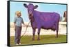 Girl with Purple Cow-null-Framed Stretched Canvas