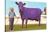 Girl with Purple Cow-null-Stretched Canvas