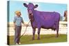 Girl with Purple Cow-null-Stretched Canvas