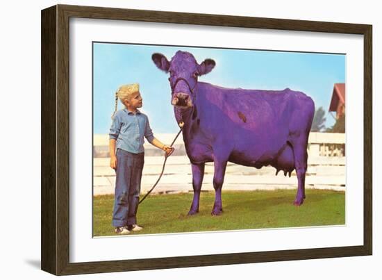 Girl with Purple Cow-null-Framed Art Print