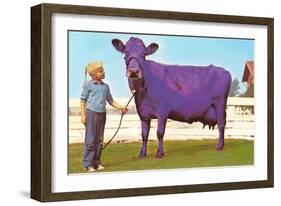 Girl with Purple Cow-null-Framed Art Print