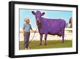 Girl with Purple Cow-null-Framed Art Print