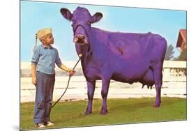 Girl with Purple Cow-null-Mounted Art Print