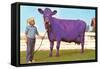 Girl with Purple Cow-null-Framed Stretched Canvas