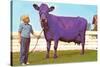 Girl with Purple Cow-null-Stretched Canvas