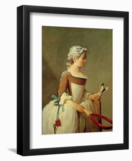Girl with Racket and Shuttlecock, c.1740-Jean-Baptiste Simeon Chardin-Framed Premium Giclee Print