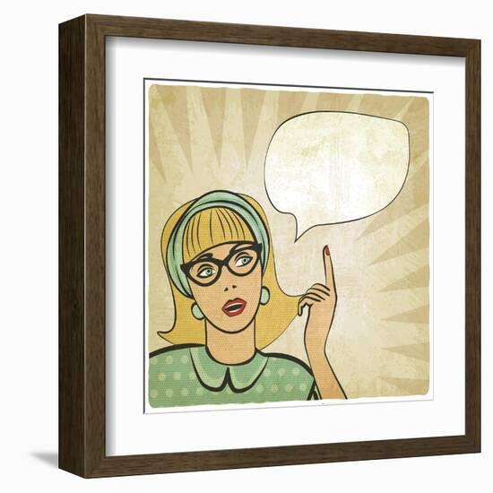 Girl with Raised Hand in Retro Style-natbasil-Framed Art Print