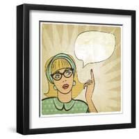 Girl with Raised Hand in Retro Style-natbasil-Framed Art Print