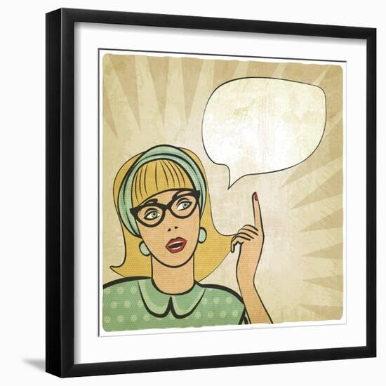 Girl with Raised Hand in Retro Style-natbasil-Framed Art Print