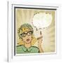 Girl with Raised Hand in Retro Style-natbasil-Framed Art Print