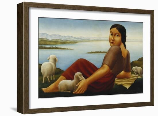 Girl with Sheep; Madchen Mit Schafen, 1923-Georg Schrimpf-Framed Giclee Print