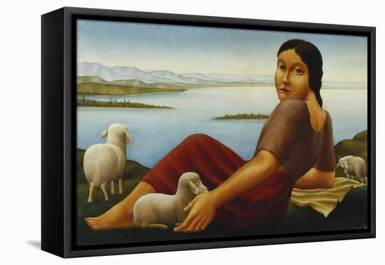 Girl with Sheep; Madchen Mit Schafen, 1923-Georg Schrimpf-Framed Stretched Canvas