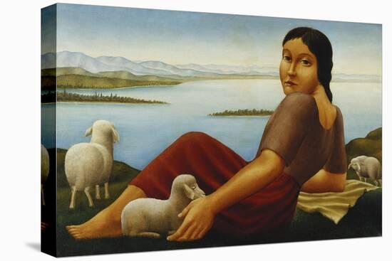 Girl with Sheep; Madchen Mit Schafen, 1923-Georg Schrimpf-Stretched Canvas