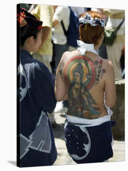 Girl with Shiva Tattoo on Back, Sensoji Temple, Asakusa, Japan-Christian Kober-Stretched Canvas