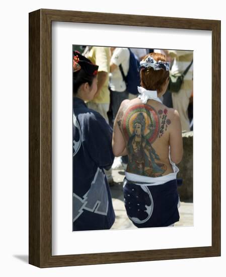 Girl with Shiva Tattoo on Back, Sensoji Temple, Asakusa, Japan-Christian Kober-Framed Photographic Print