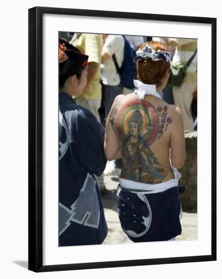 Girl with Shiva Tattoo on Back, Sensoji Temple, Asakusa, Japan-Christian Kober-Framed Photographic Print