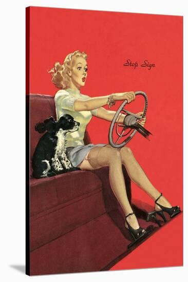 Girl with Steering Wheel-null-Stretched Canvas