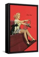 Girl with Steering Wheel-null-Framed Stretched Canvas
