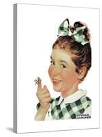 Girl with String-Norman Rockwell-Stretched Canvas