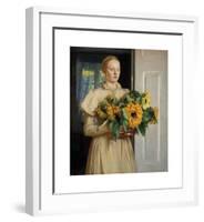 Girl with Sunflowers (1893)-Michael Ancher-Framed Premium Giclee Print